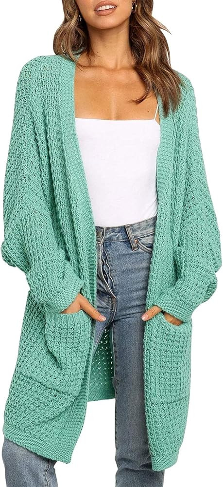 ZESICA Women's Long Batwing Sleeve Open Front Chunky Knit Cardigan Sweater with Pockets | Amazon (US)