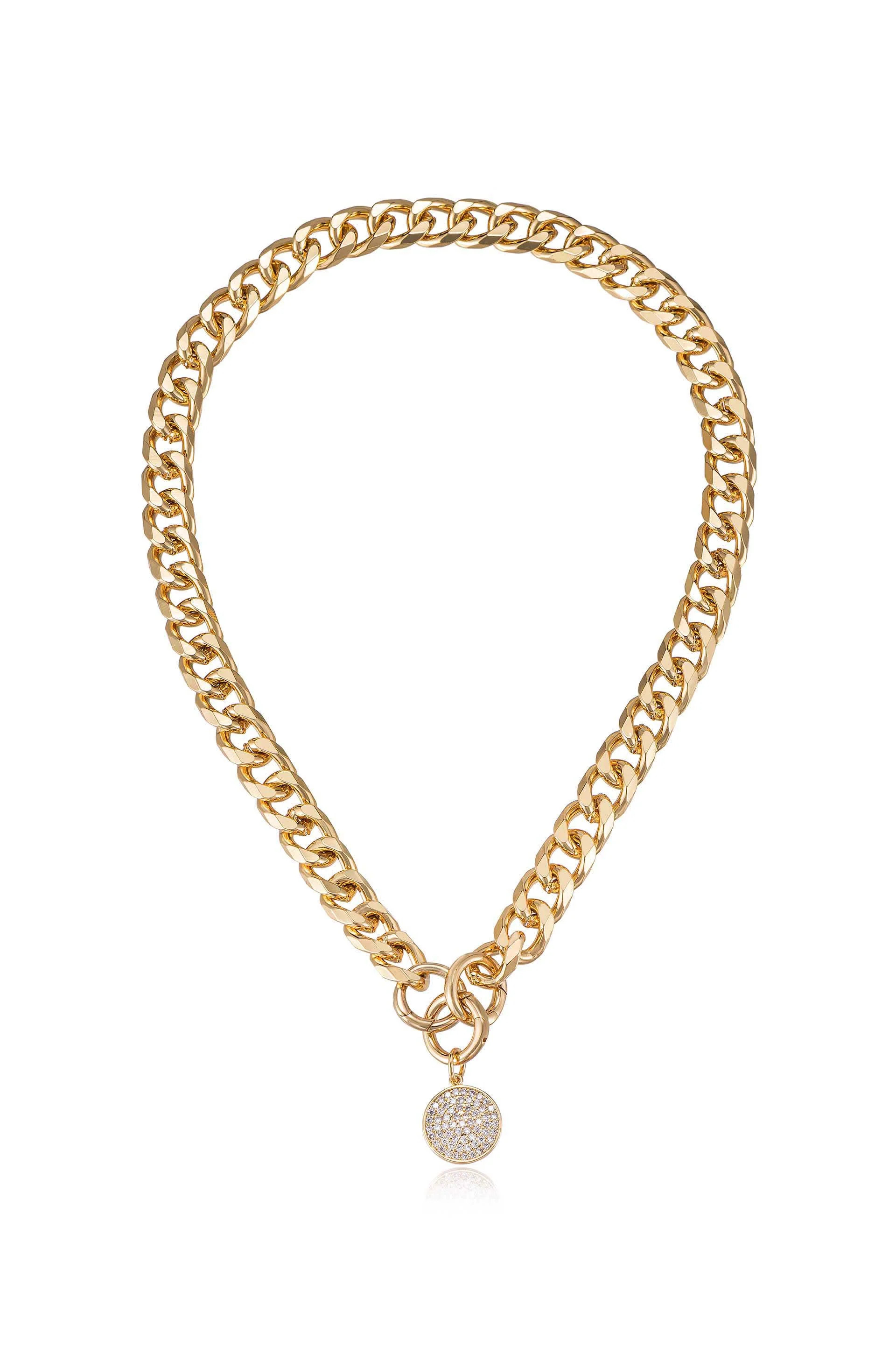 Crystal Disc Charm and 18k Gold Plated Chain Necklace | Ettika