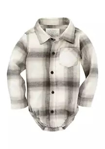 Baby Boys Long Sleeve Flannel Bodysuit | Belk