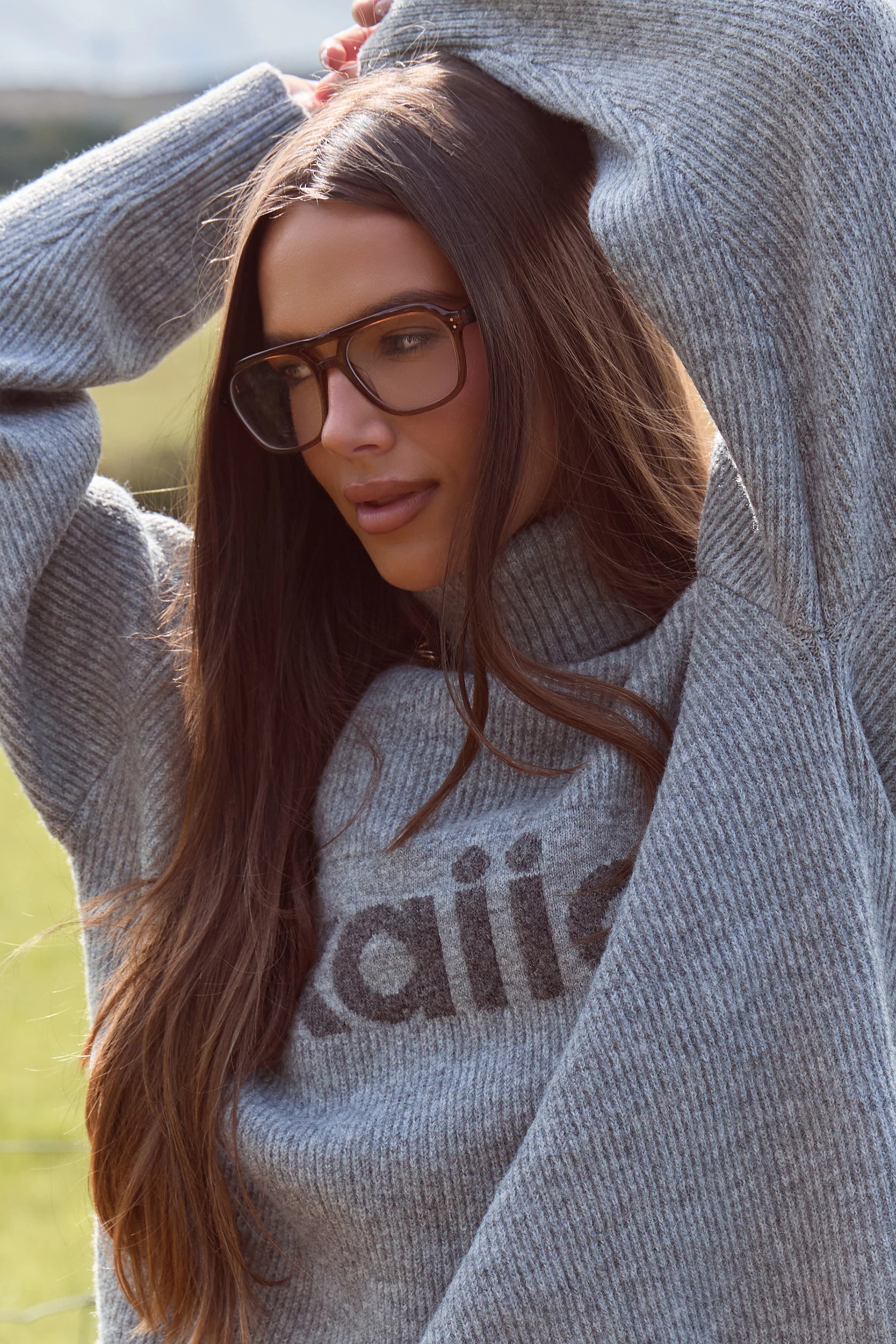 Kaiia Knit High Neck Oversized Sweatshirt Grey Marl | Kaiia the Label