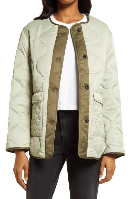 AllSaints Foxi Quilted Liner Jacket in Pale/Dark Green at Nordstrom, Size 10 Us | Nordstrom