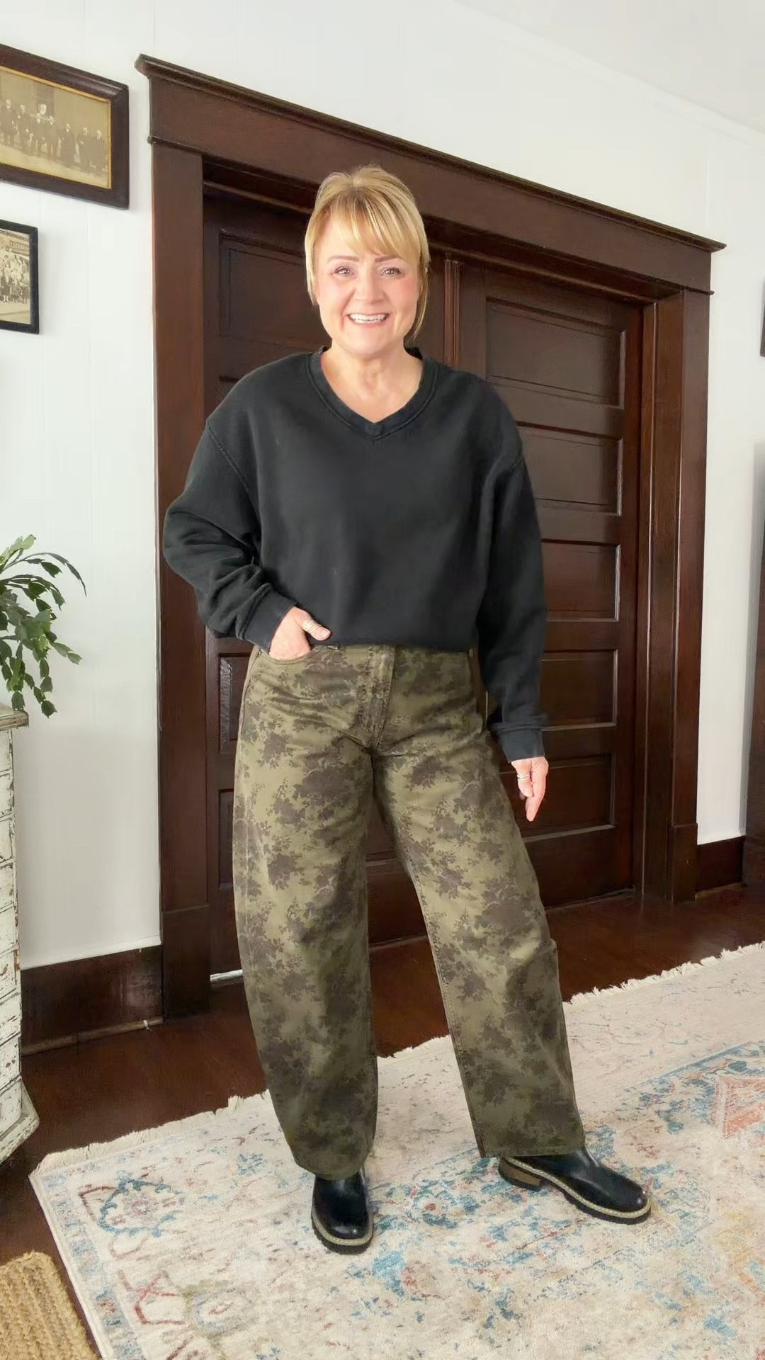 Winter OOTD.   
Wearing my true size in these floral barrel jeans  

#LTKOver40 #LTKootd