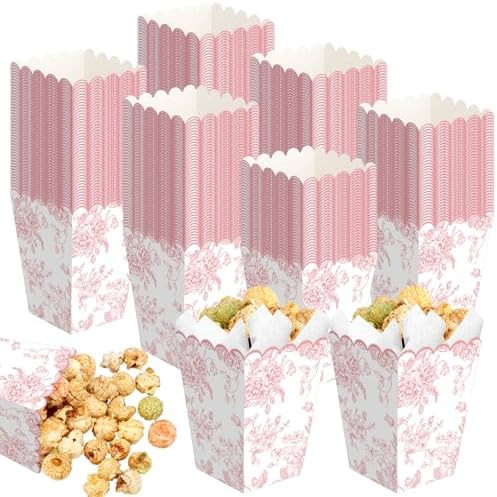 Gueevin 100 Pcs Pink Floral Popcorn Boxes with Scalloped for Party Mini Paper Popcorn Containers ... | Amazon (US)