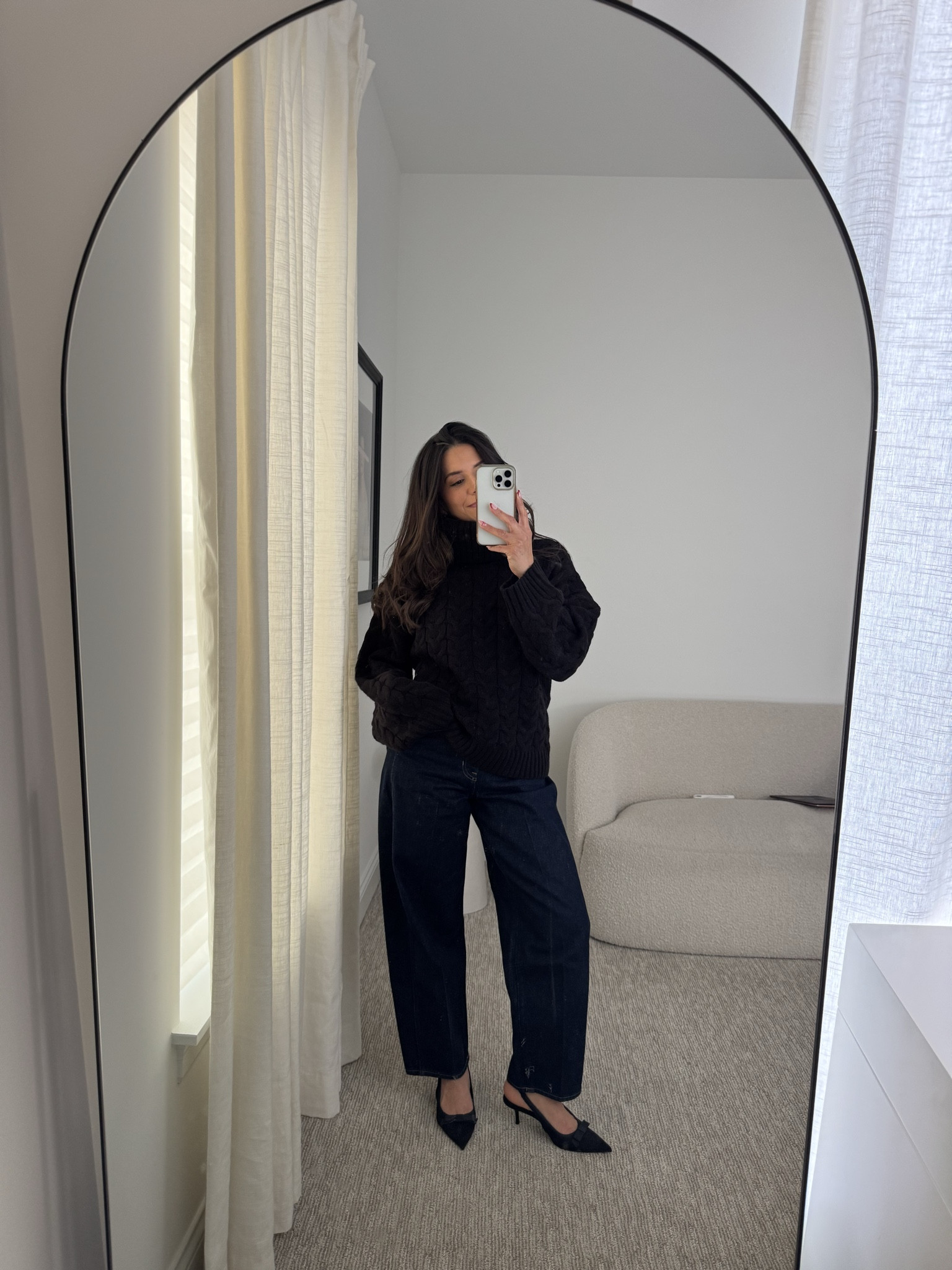 Denim is currently 50% off. It’s now $78 and I’m 51 I’m wearing size 24 but I do feel like they run big so I went down a size. My sweater is sold out in this color, but available in red and tan and it’s currently 40% off. It is the coziest sweater. I’m wearing an extra small.