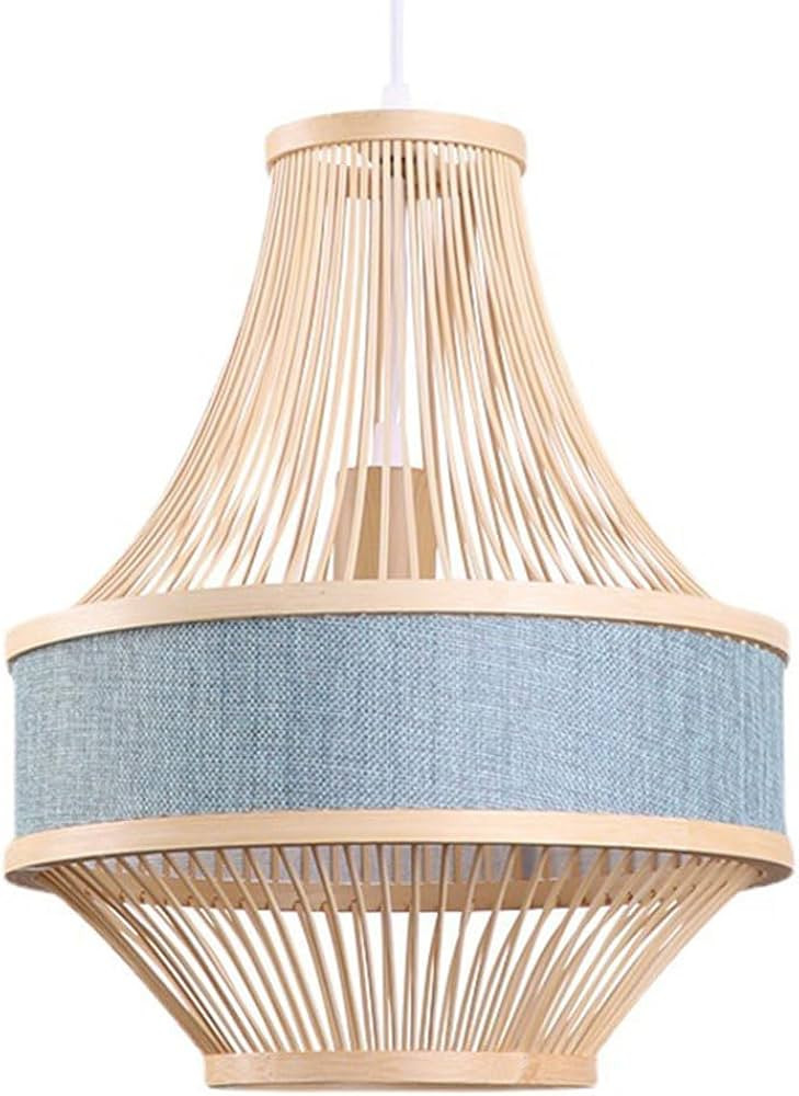 Blue Linen Lamp Shade Creative Chandeliers Farmhouse Bamboo Cage Wicker Pendant Light Fixtures E2... | Amazon (US)