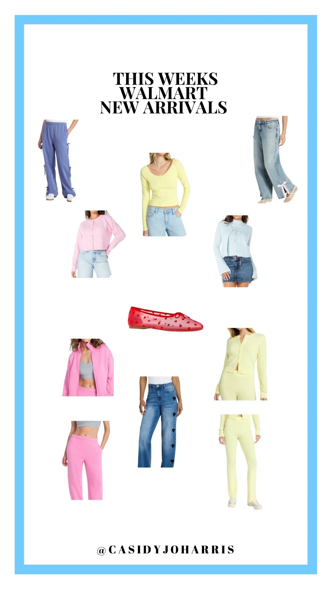 Walmart New Arrivals 1/4
@walmart 
This Week's Highlights:
• Bow Details: Everything from bow-accented wide-leg pants to jeans with sweet ribbon hems.
• Heart Accents: Loving the heart-printed mesh flats and the denim with heart cut-outs!
• Monochrome Sets: Those yellow and pink lounge sets are the ultimate "put-together" errands outfit.
• Sweet Knits: Dainty cardigans and feminine long-sleeve tops that are perfect for layering.

#WalmartFinds #WalmartFashion #NewArrivals #SpringStyle #AffordableFashion #BowAesthetic #CoquetteStyle #LTKUnder50 #LTKStyle #CasidyJoharris 