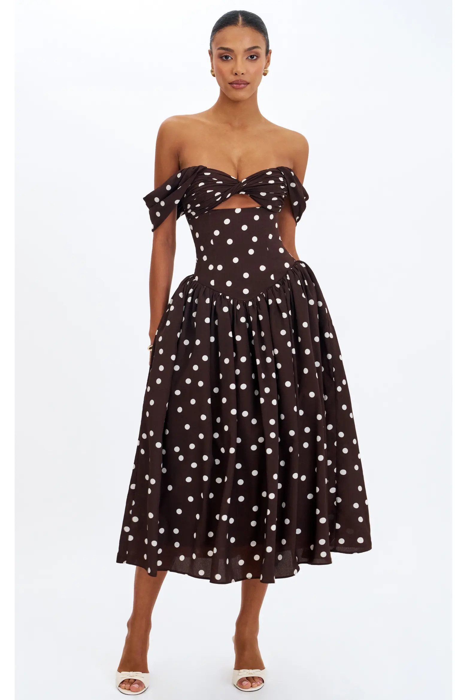 Miss Circle Xandie Polka Dot Off-Shoulder Midi Dress (Women) | Nordstrom | Nordstrom