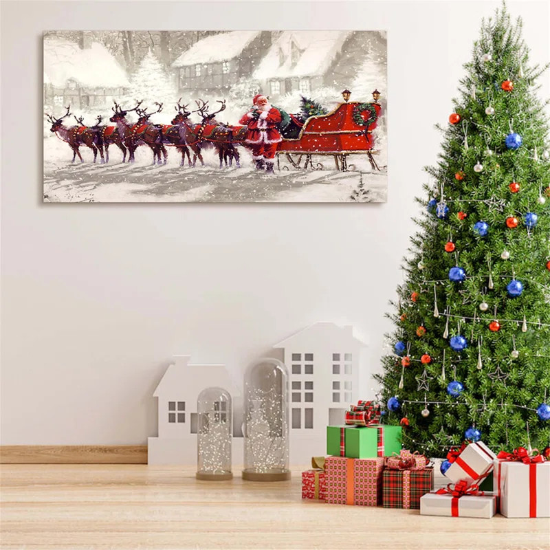 Framed Canvas Wall Art Decor Painting For Chrismas, Santa Claus with Reindeer Sledge | Wayfair North America