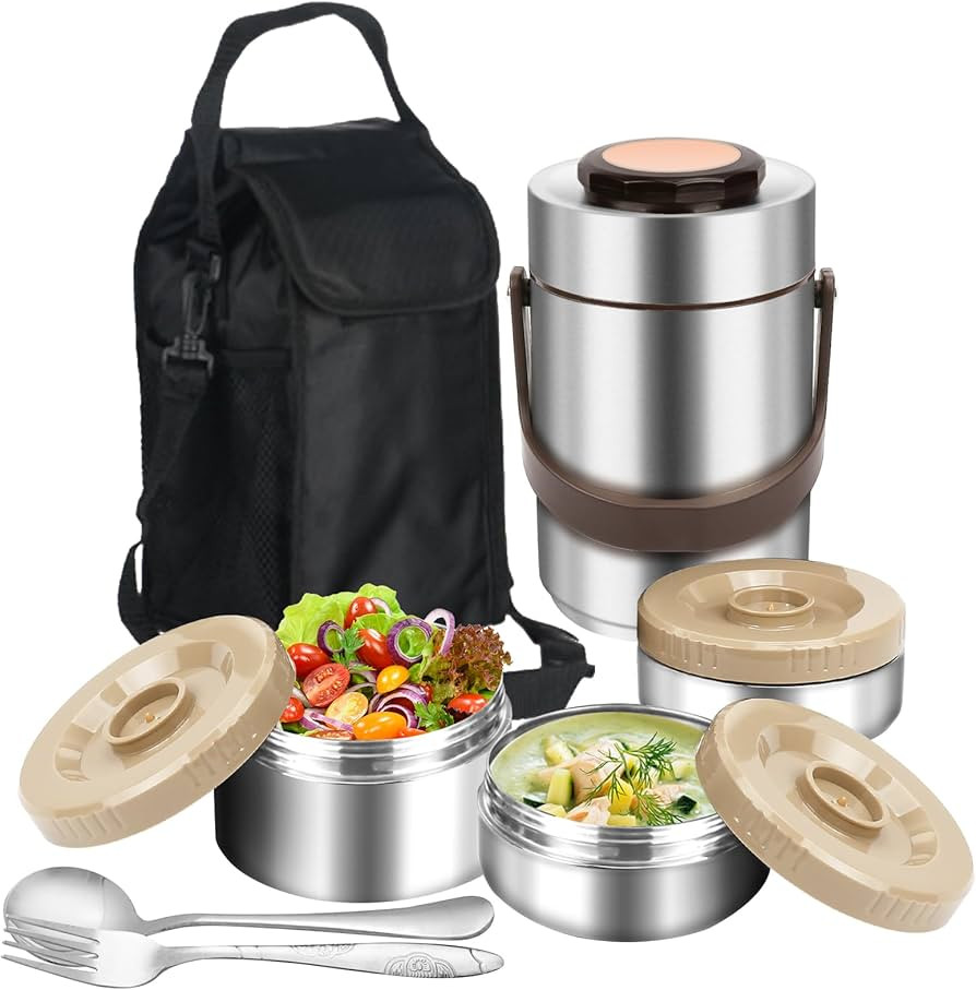 SSAWcasa 3-Layer Insulated Lunch Box for Men, Adult Soup Thermos, Leakproof Insulated Hot Food Ja... | Amazon (US)