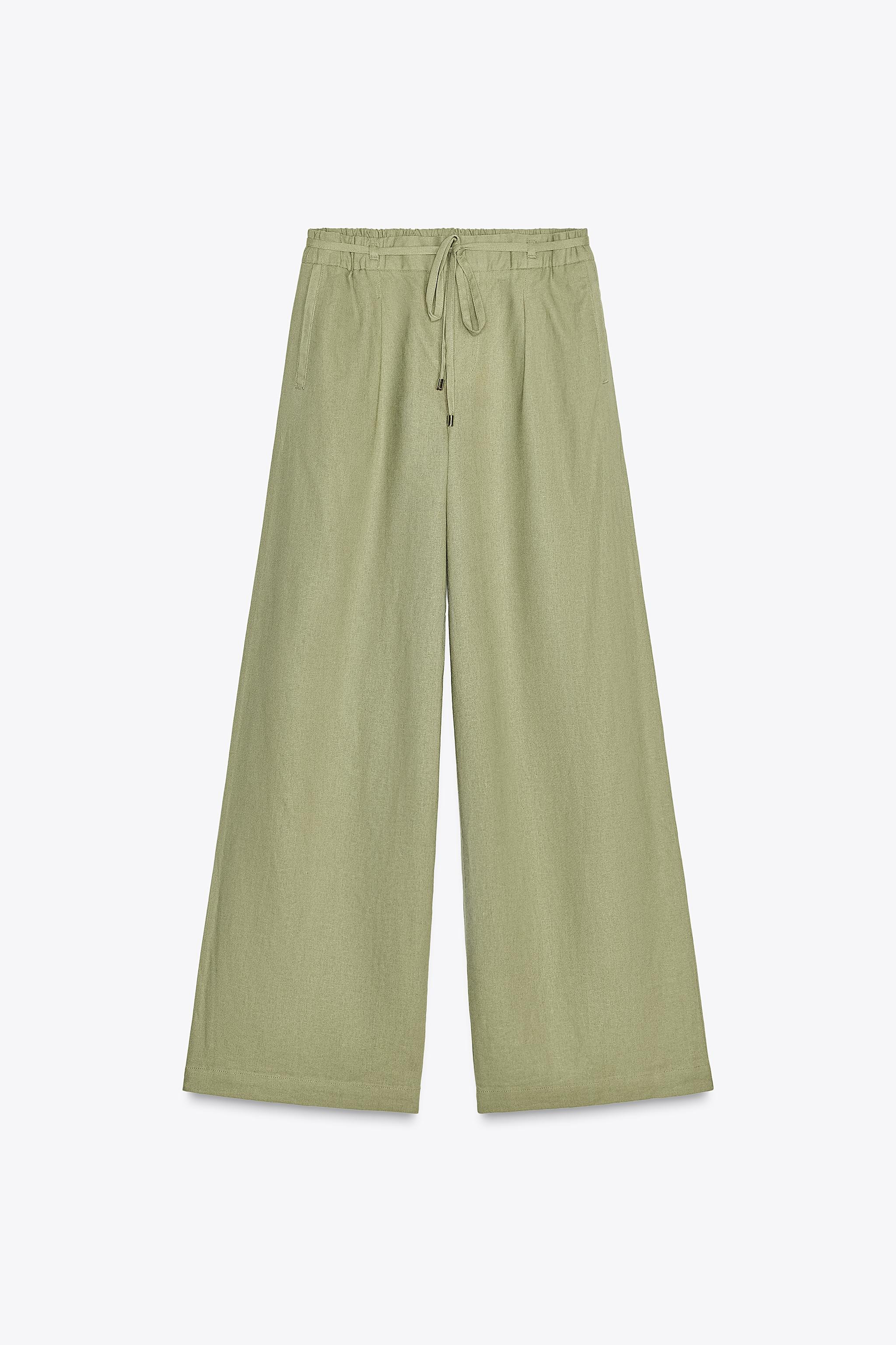 LINEN BLEND WIDE-LEG TROUSERS WITH BELT | Zara AU