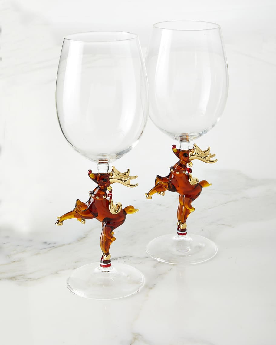 Neiman Marcus Christmas Reindeer 16 oz. Wine Glasses, Set of 2 | Neiman Marcus