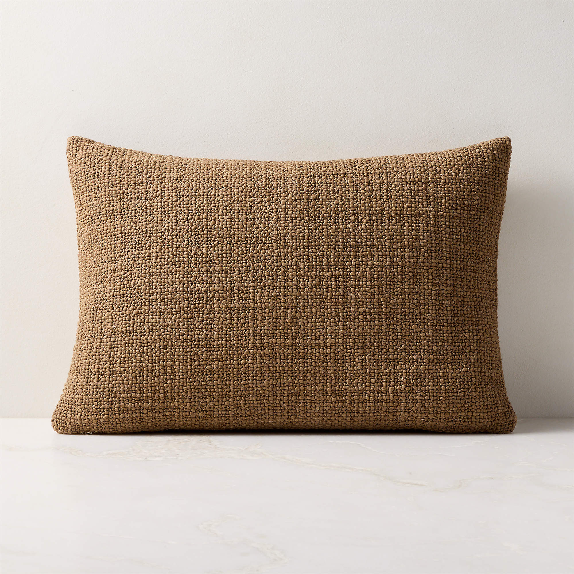 Marco Sepia Brown Woven Italian Wool Lumbar Pillow with Feather-Down Insert 22"x15" | CB2 | CB2