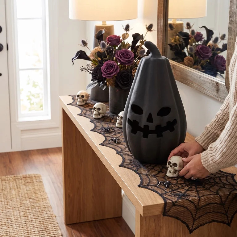 Paper Mache Jack-o'-Lantern Decoration, Black, 13.25", Halloween by Way To Celebrate | Walmart (US)