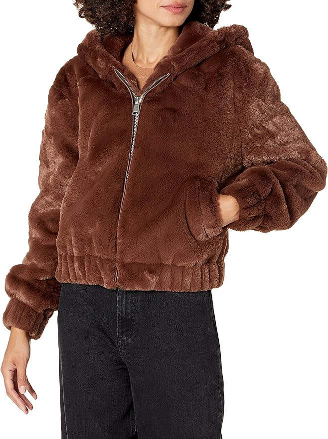 The Drop Women's Sloane Faux Fur Zip Front Hooded Bomber Jacket | Amazon (US)