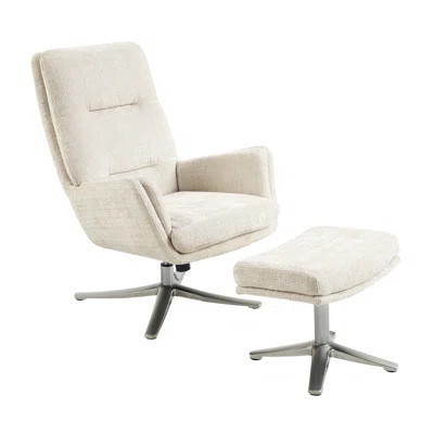 Comfortable Swivel Accent Chair With Ottoman Chenille Upholstery Silver Finish Metal Base Stylish Furniture 1Pc | Wayfair North America