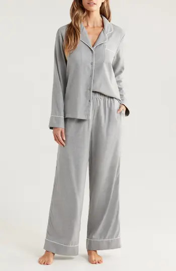 Nordstrom Cozy Cotton Blend Flannel Pajamas in Grey Heather at Nordstrom Rack, Size X-Large | Nordstrom Rack