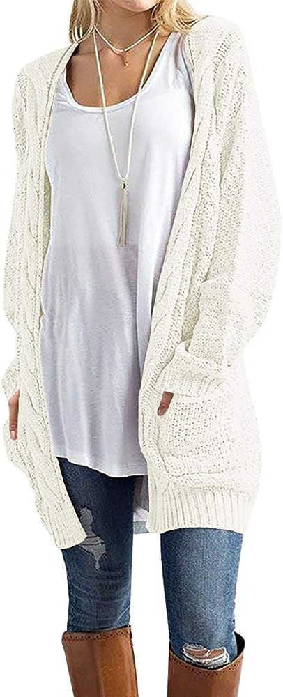 GRECERELLE Women's Loose Open Front Long Sleeve Chunky Knit Cable Cardigans Sweater with Pockets | Amazon (US)