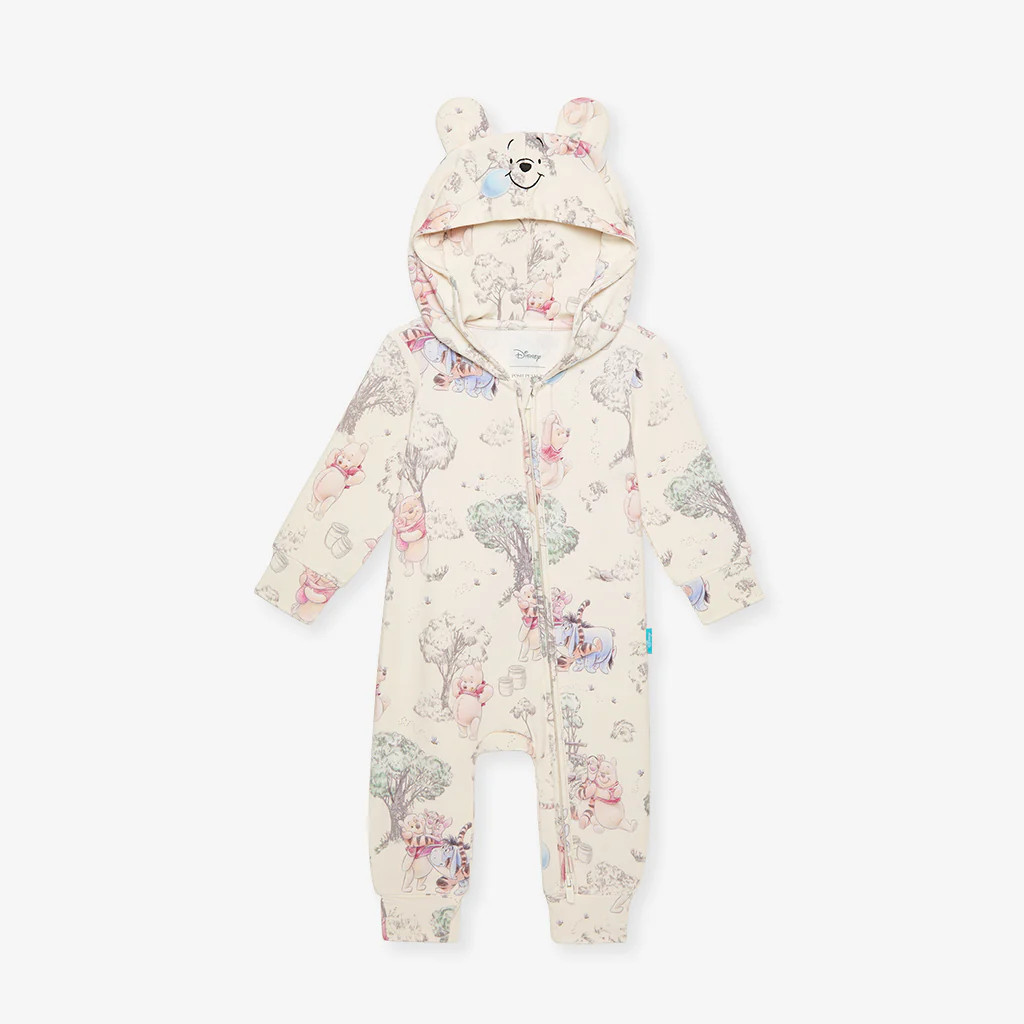 Winnie the Pooh Yellow Long Sleeve Hooded Baby Romper | Disney Hundred Acre Wood | Posh Peanut