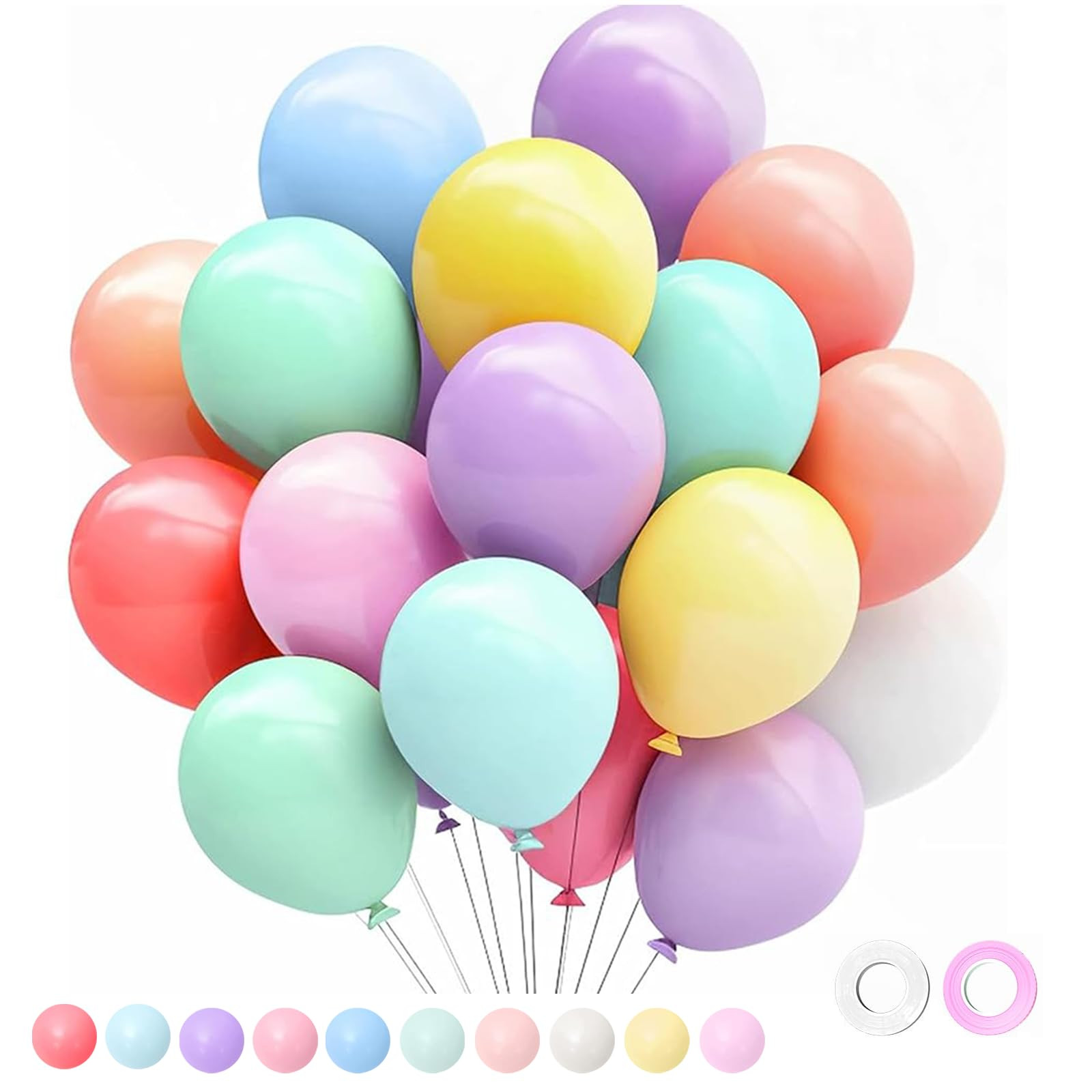 100pcs Rainbow Balloons, 12 Inches Pastel Balloons Assorted Color Colorful Multicolor Macaron Lat... | Amazon (US)