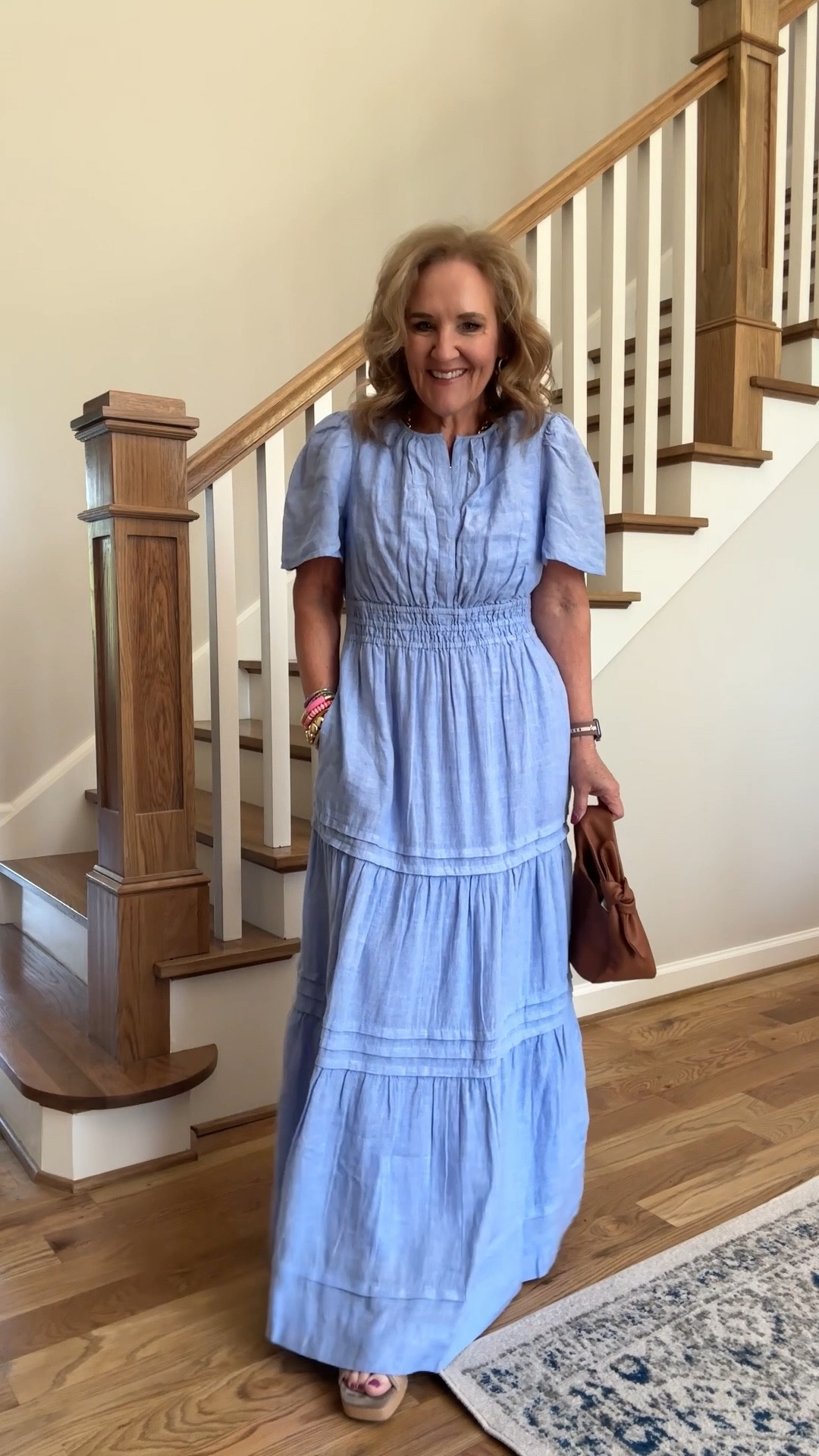 Tap the bell 🔔 and heart ❤️ this post 
Linen dress size medium. This is gorgeous. The rise is lovely. It is full length so I’m wearing a 3” platform 
20% off bracelet stacks code NANETTE20

I’ll link some great summer bags this one is sold out

#LTKOver40 #LTKWedding #LTKSeasonal