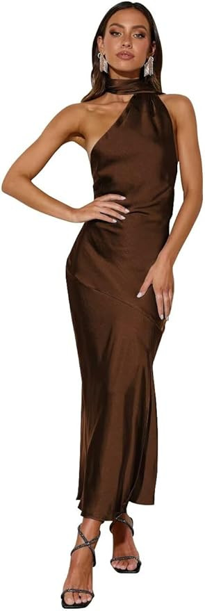 Halter Bridesmaid Dresses 2025 Long for Women Satin Formal Evening Gowns TN373 | Amazon (US)