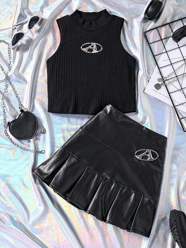 SHEIN Young Girls' Comfortable And Personalized Urban Style Sports And Leisure Two-Piece Set | SHEIN