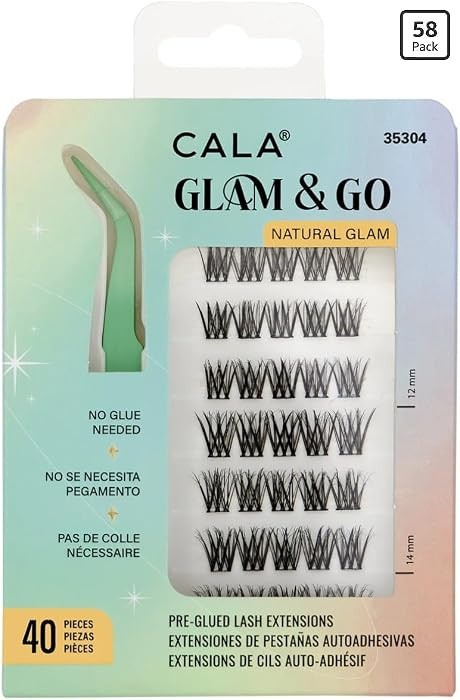 CALA Glam & Go Natural Glam Pre-Glued Lash Extensions, No Glue Needed, 12mm & 14mm, 40 Pieces | Amazon (US)