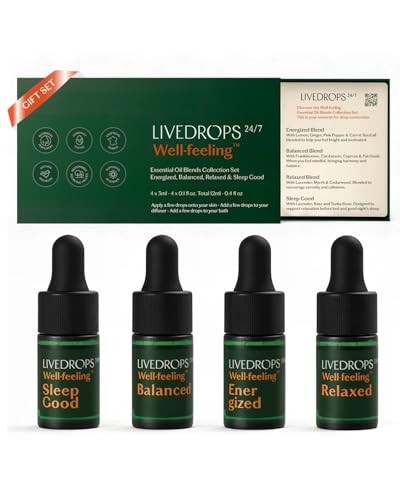 LIVEDROPS 24/7 Essential Oil Gift Set 4 mini Aromatherapy Blends for Energy, Sleep, Relax Natural Oils for Diffuser or Skin Crafted in France by Perfumers Wellness Gift | Amazon (US)