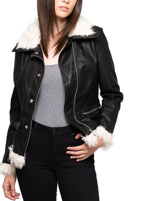 Coalition LA Women's Leather Jackets Black - Black Faux Fur-Trim Jacket - Women | Zulily