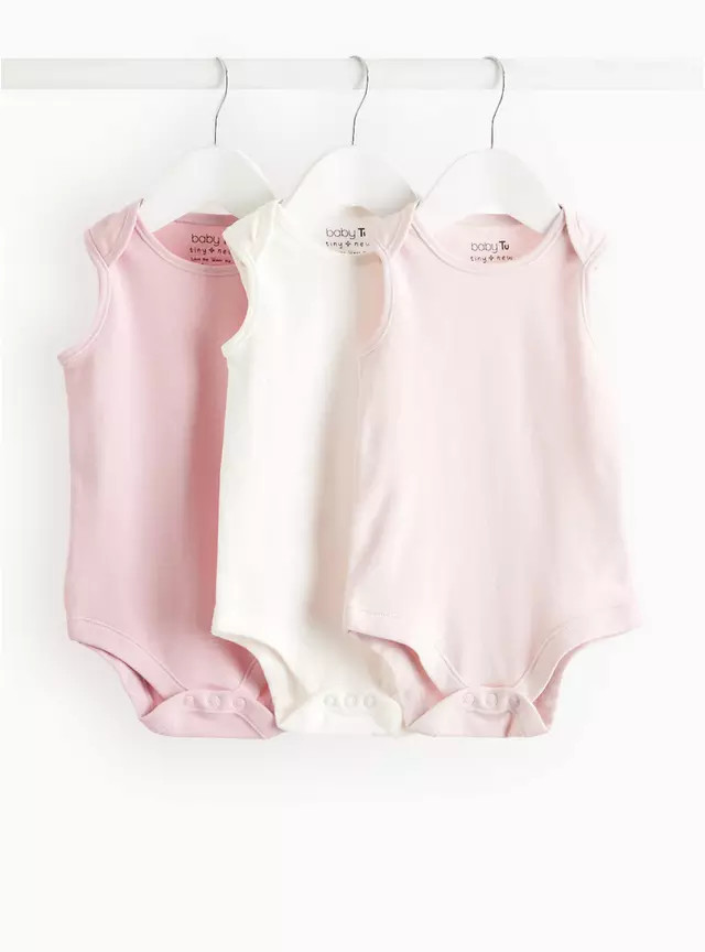 Pink & White Sleeveless Bodysuit 3 Pack 12-18 months | Tu Clothing