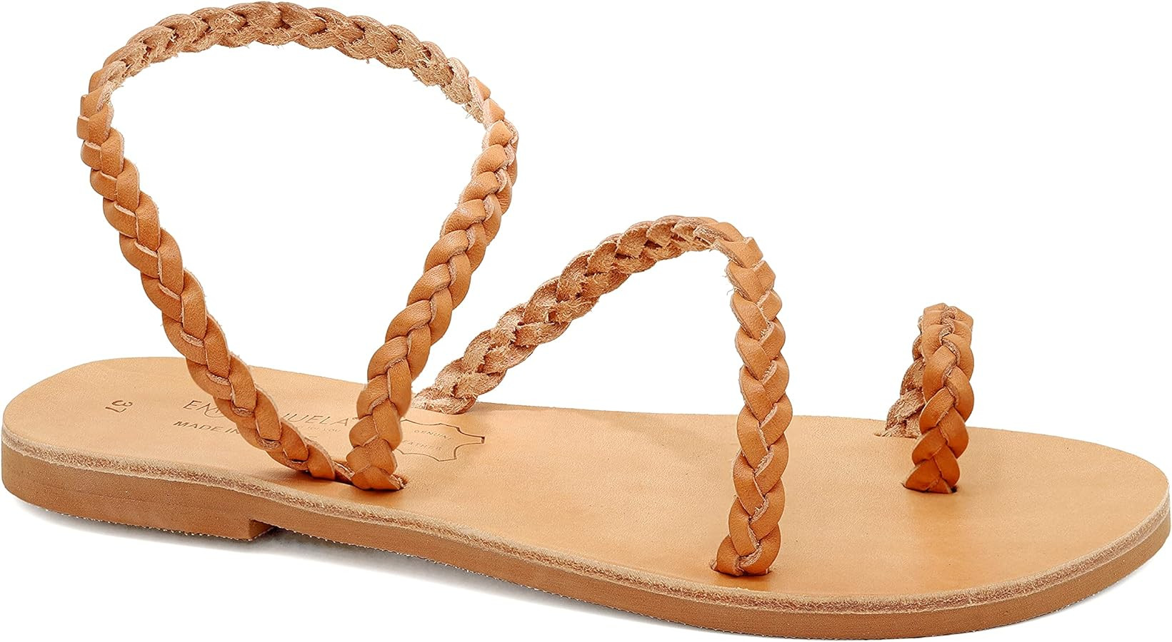 Emmanuela Ancient Greek Handmade Braided Leather Sandals, Quality Ankle Strap Slip on Summer Shoe... | Amazon (US)