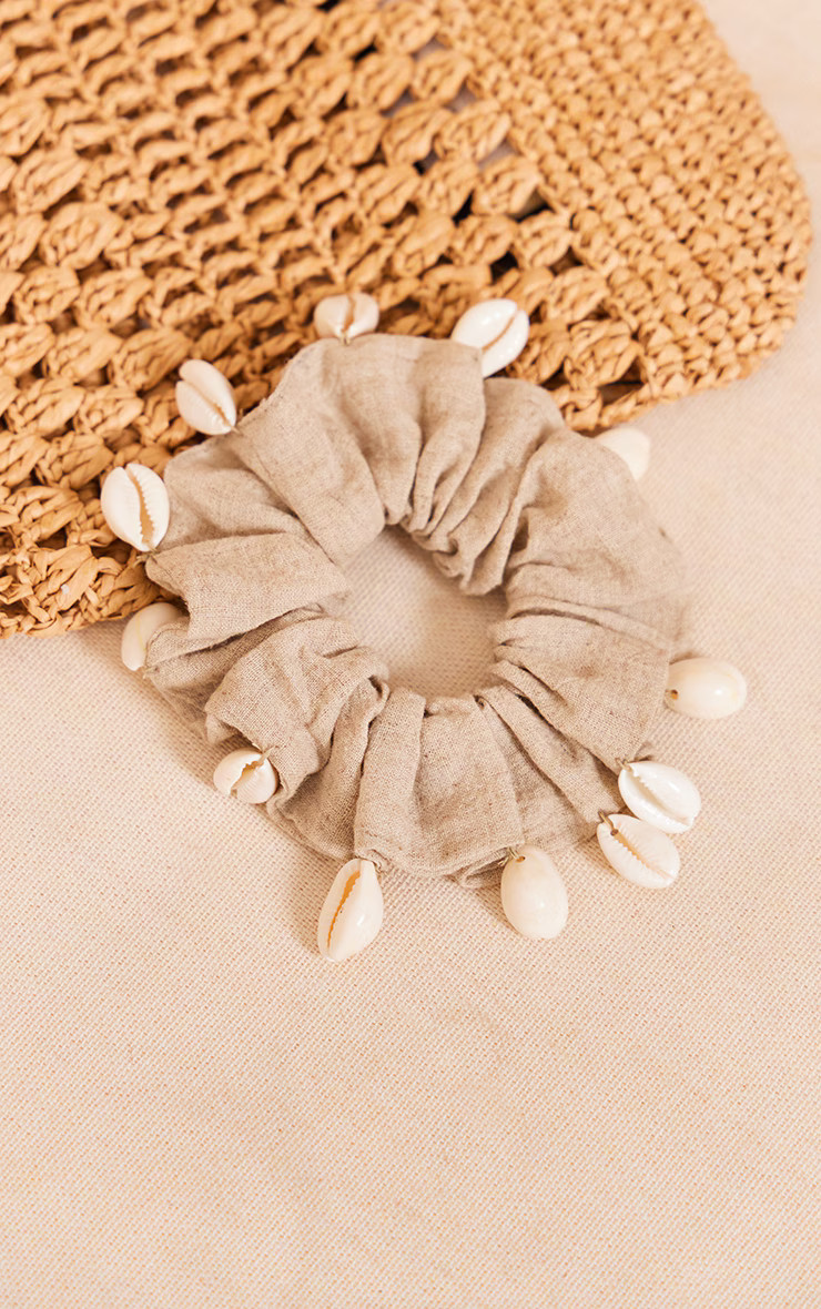 Natural Linen Look Shell Scrunchies 2 Pack | PrettyLittleThing UK