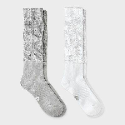 Women's Cushioned Scrunch 2pk Crew Socks - All In Motion™ White/Gray 4-10: Arch Support, Knit M... | Target
