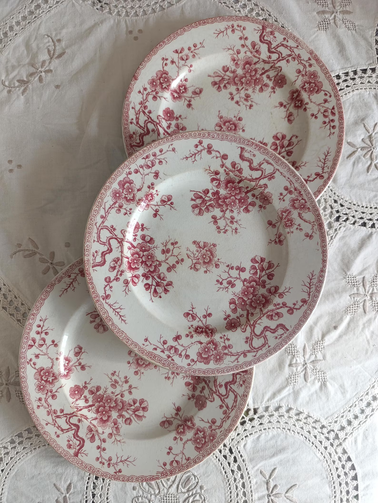 Gien Dessert Plate in Pink Red Ironstone / Ironstone Plate Gien Fleurette Pink Red Transferware -... | Etsy (US)