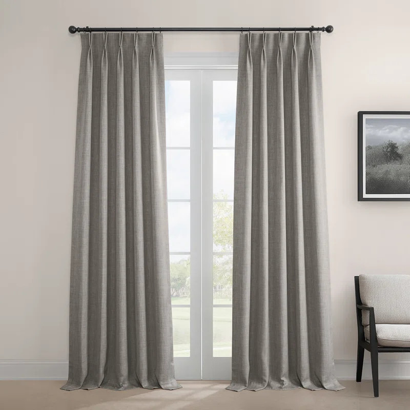 Astoria Grand French Pleated Textured Faux Linen Room Darkening Curtains for Bedroom & Living Roo... | Wayfair North America