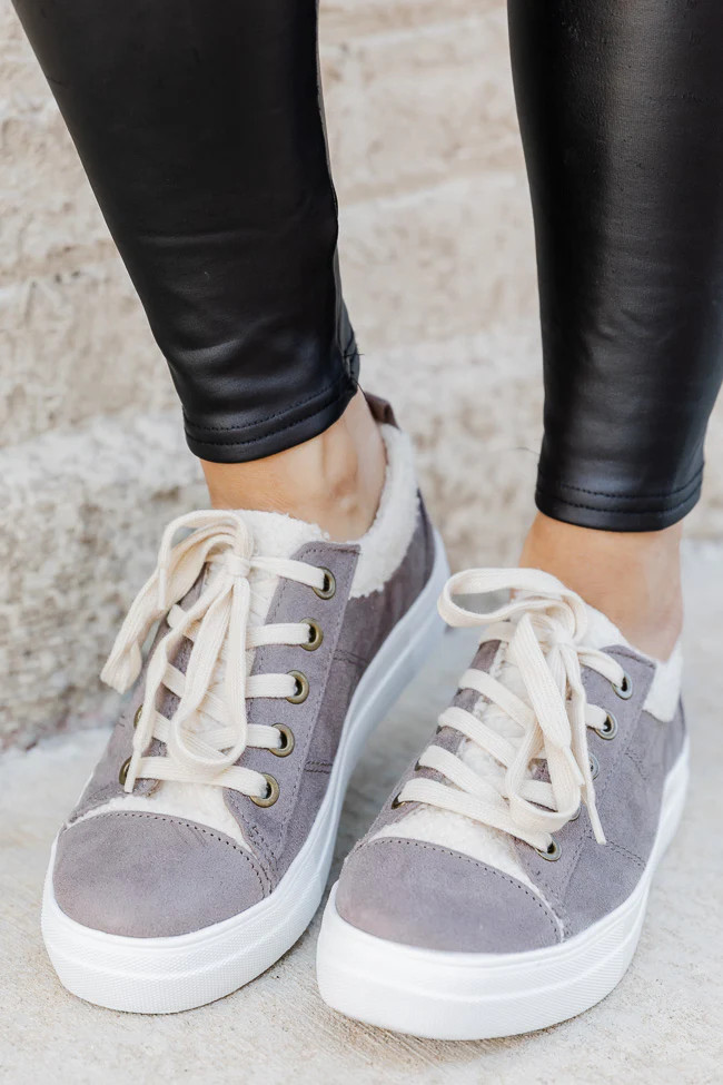 Karla Grey Sherpa Sneakers FINAL SALE | Pink Lily