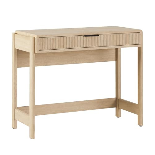 Walker Edison Transitional Office Design, Reeded Drawer Front Detail, Writing Desk with Drawer, Spacious Desktop, Complementary in Living Spaces, 38”W x 16.75”D x 30”H, Coastal Oak | Amazon (US)