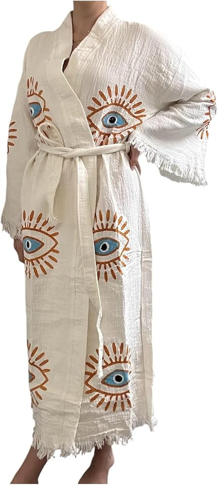 Pinus Evil Eye Kimono Robe Hand Painted, 100% Cotton, Robe, Loungewear, housecoat One Size Fits X... | Amazon (US)