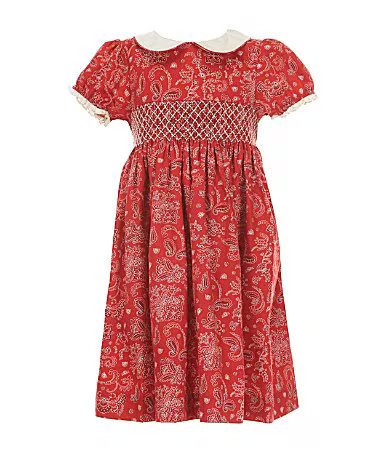 Edgehill Collection Little Girls Smocked Bandana Print Peter Pan Cap Sleeve Dress - 2T | Dillard's