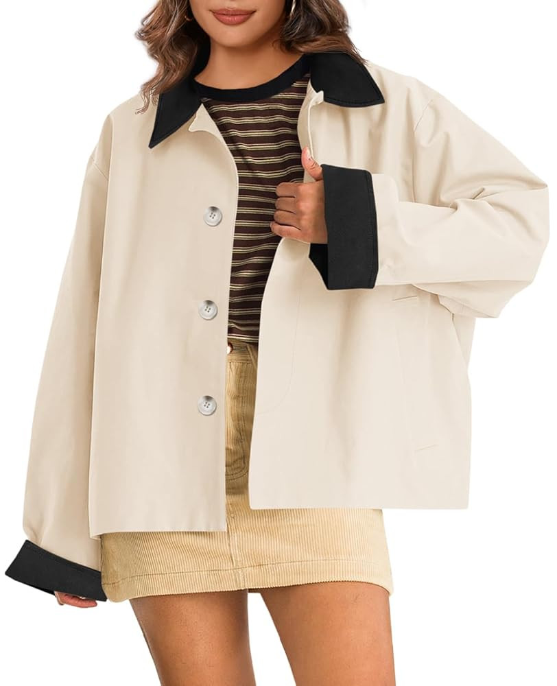 Tankaneo Womens Cropped Trench Coat Casual Lapel Single Breasted Color Block Short Jacket 2025 Fa... | Amazon (US)