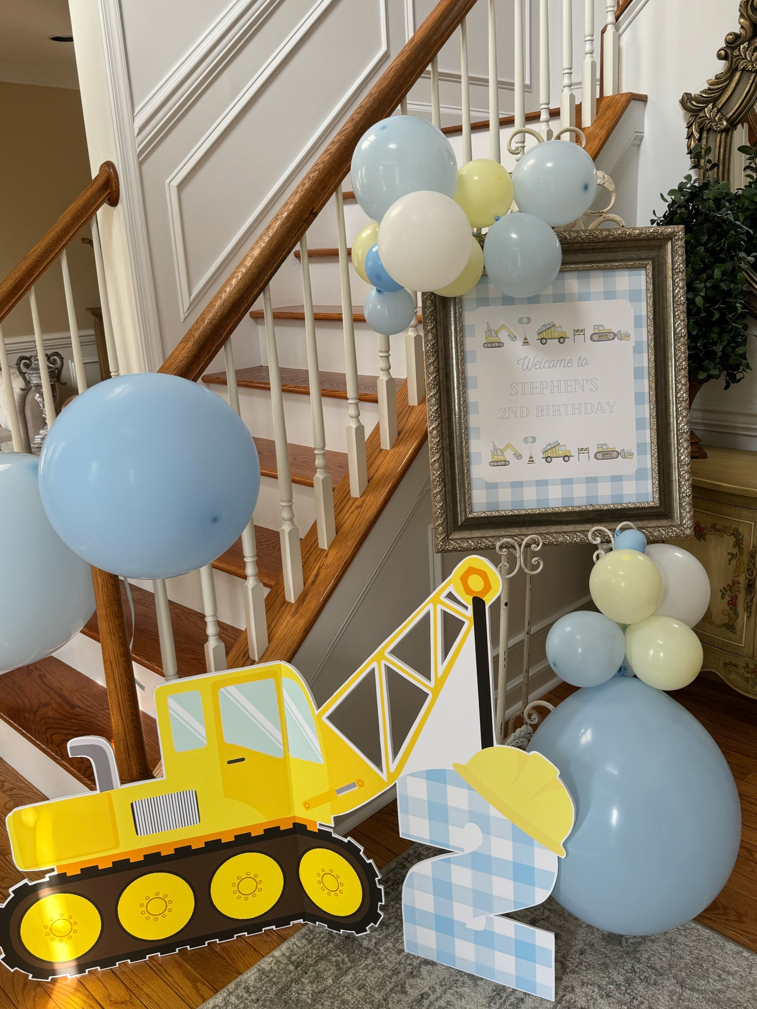 Pastel construction themed party. I linked similar frame and easel. You can also order a foam board instead if you don’t want to frame which I linked! 