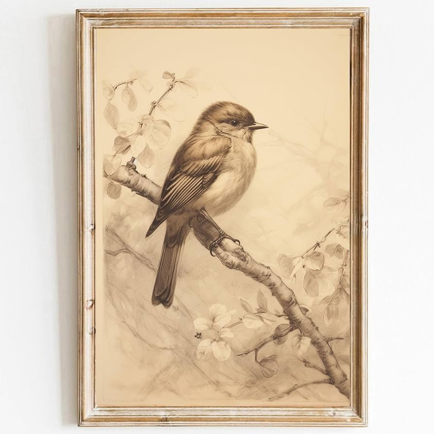 Vintage Bird Wall Art Canvas Sparrow Bird Poster Abstract Bird Picture Retro Bird Prints Farmhous... | Amazon (US)