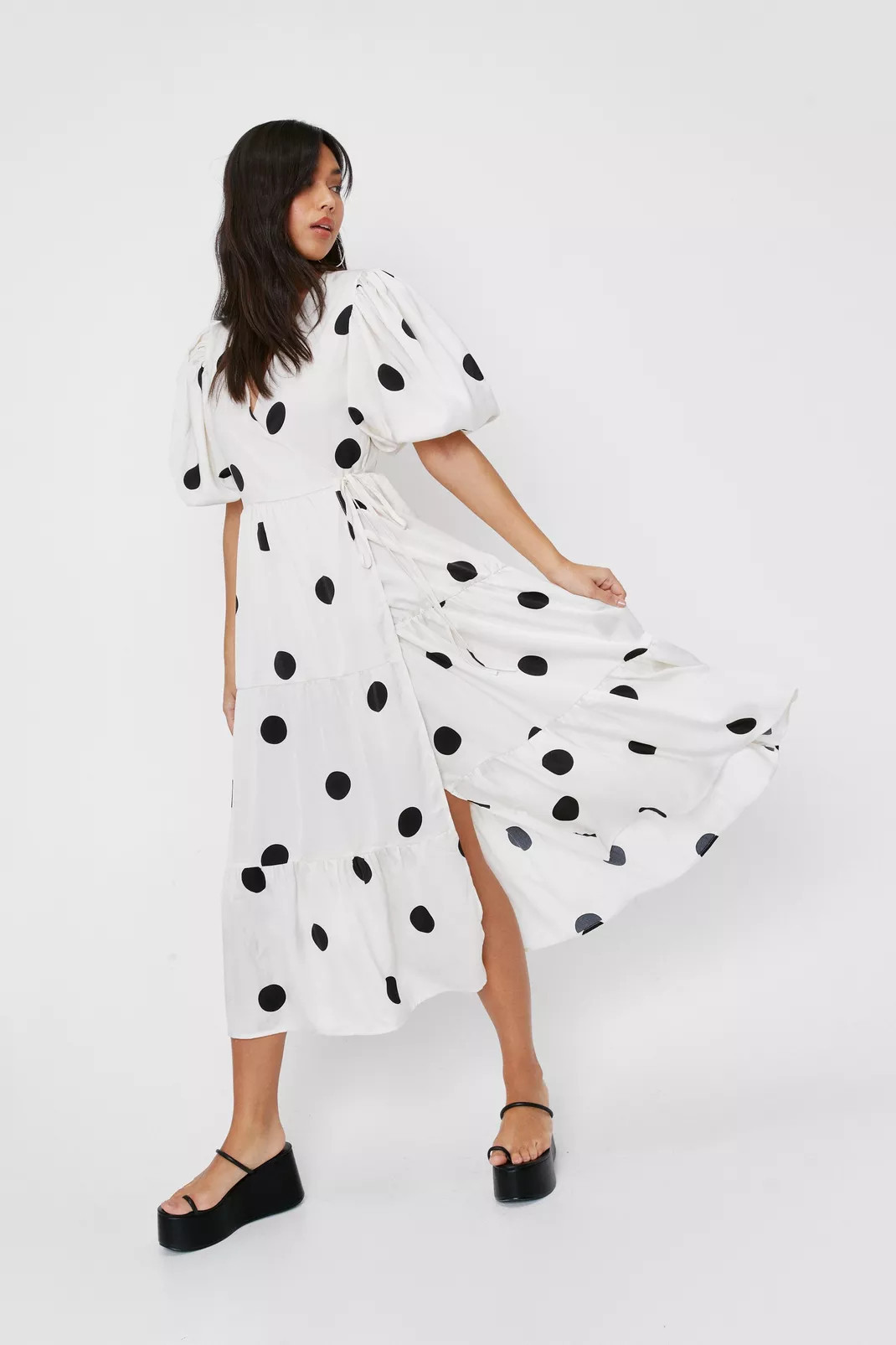 Polka Dot Wrap Midi Dress | Nasty Gal (US)