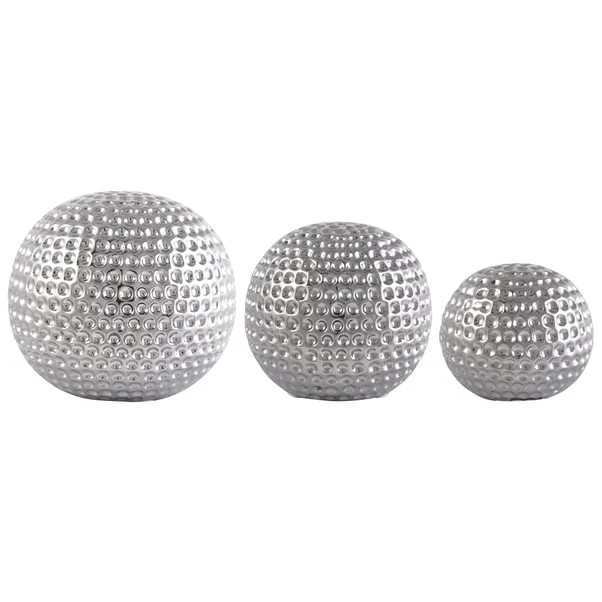 Set of 3 Silver Ceramic Dimpled Spheres | Dunelm (migrated)