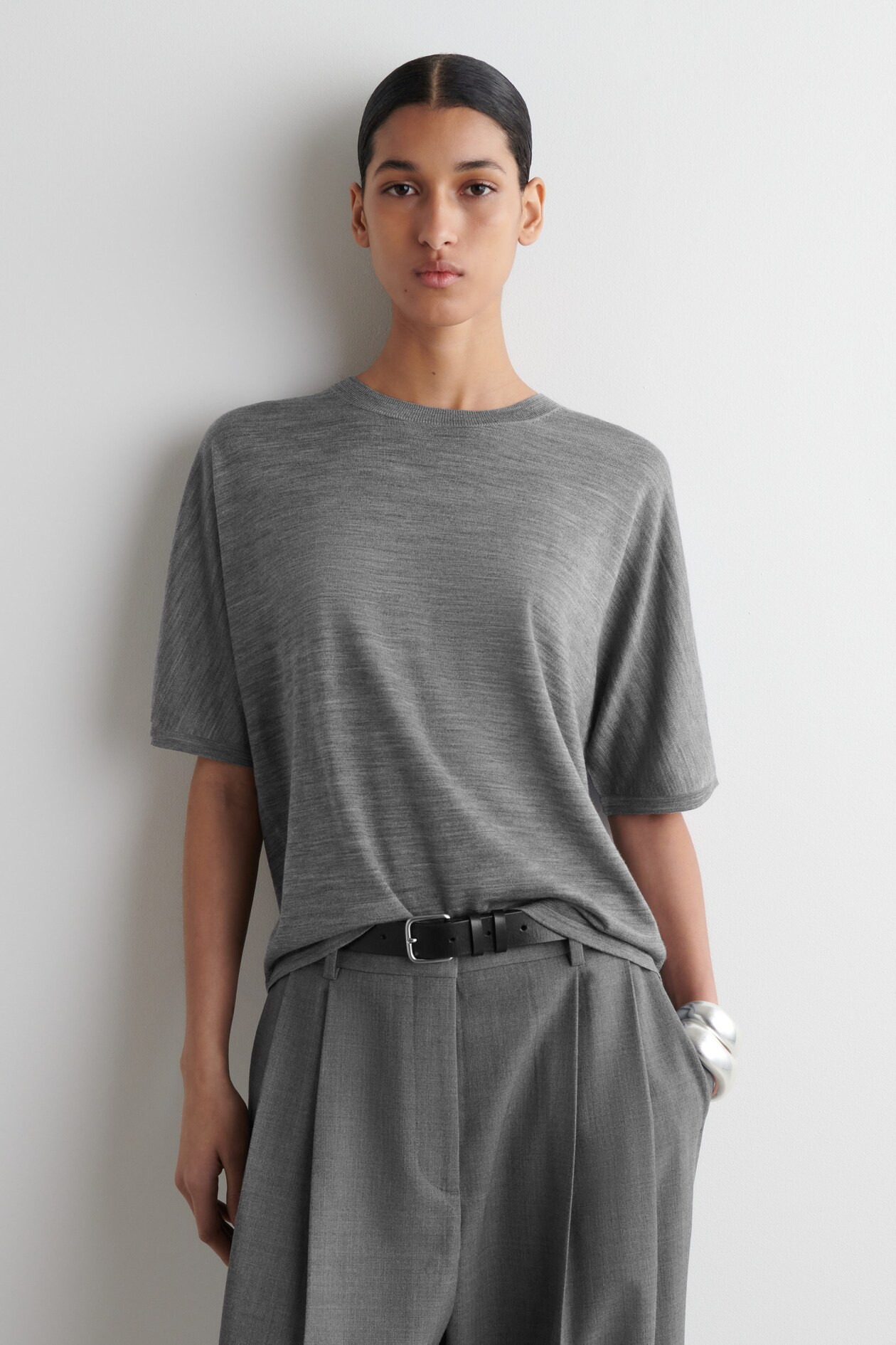 MERINO WOOL T-SHIRT - GREY | COS UK