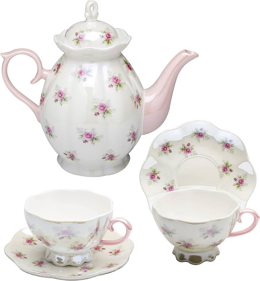 Gracie China by Coastline Imports Petite Rose Luster Pink Tea Set, 34-Ounce / 8-Ounce | Amazon (US)