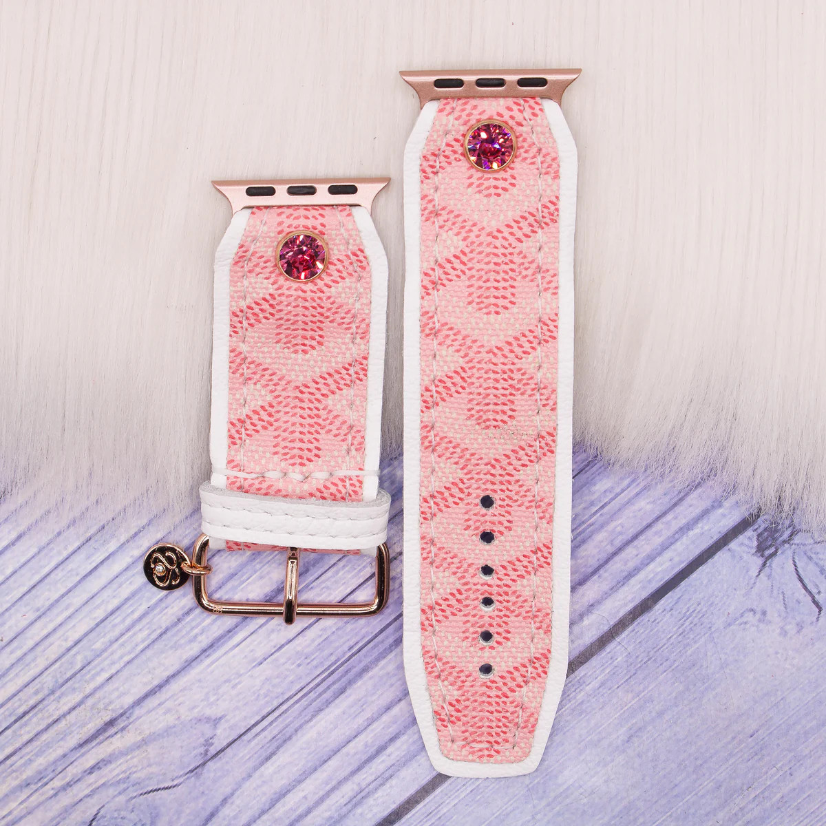 Ready to Ship - Upcycled Pink Goyard with White Watchband (Size 3, Apple Watch 38-41mm) | Sparkl