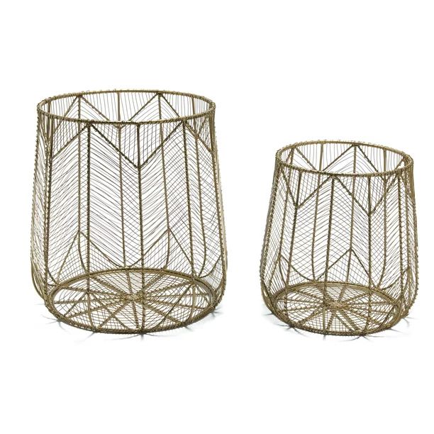 Handmade Chevron Wire 2 Piece Basket Set, Brass by Drew Barrymore Flower Home - Walmart.com | Walmart (US)