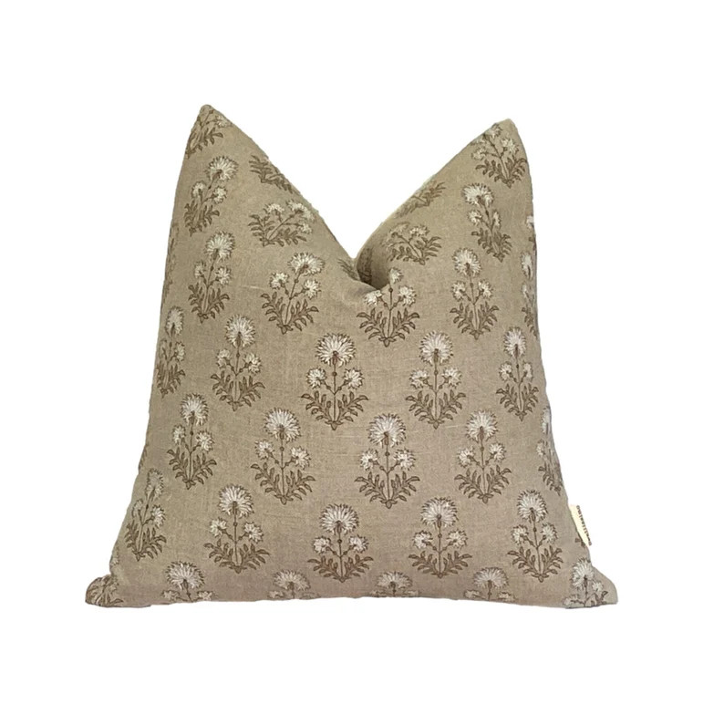 DAISY Neutral Block Print Pillow Cover Floral Extra Long - Etsy Canada | Etsy (CAD)