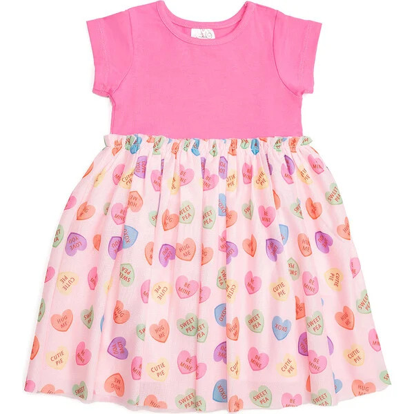 Candy Hearts Valentine's Day Short Sleeve Tutu Dress, Pink | Maisonette